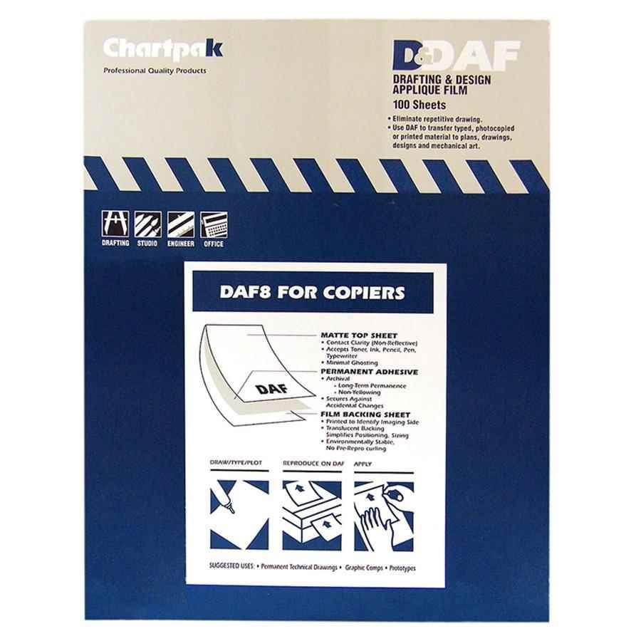 Chartpak Self-Adhesive Drafting Applique Film, 8-1/2 x 11, Clear, 100/Box