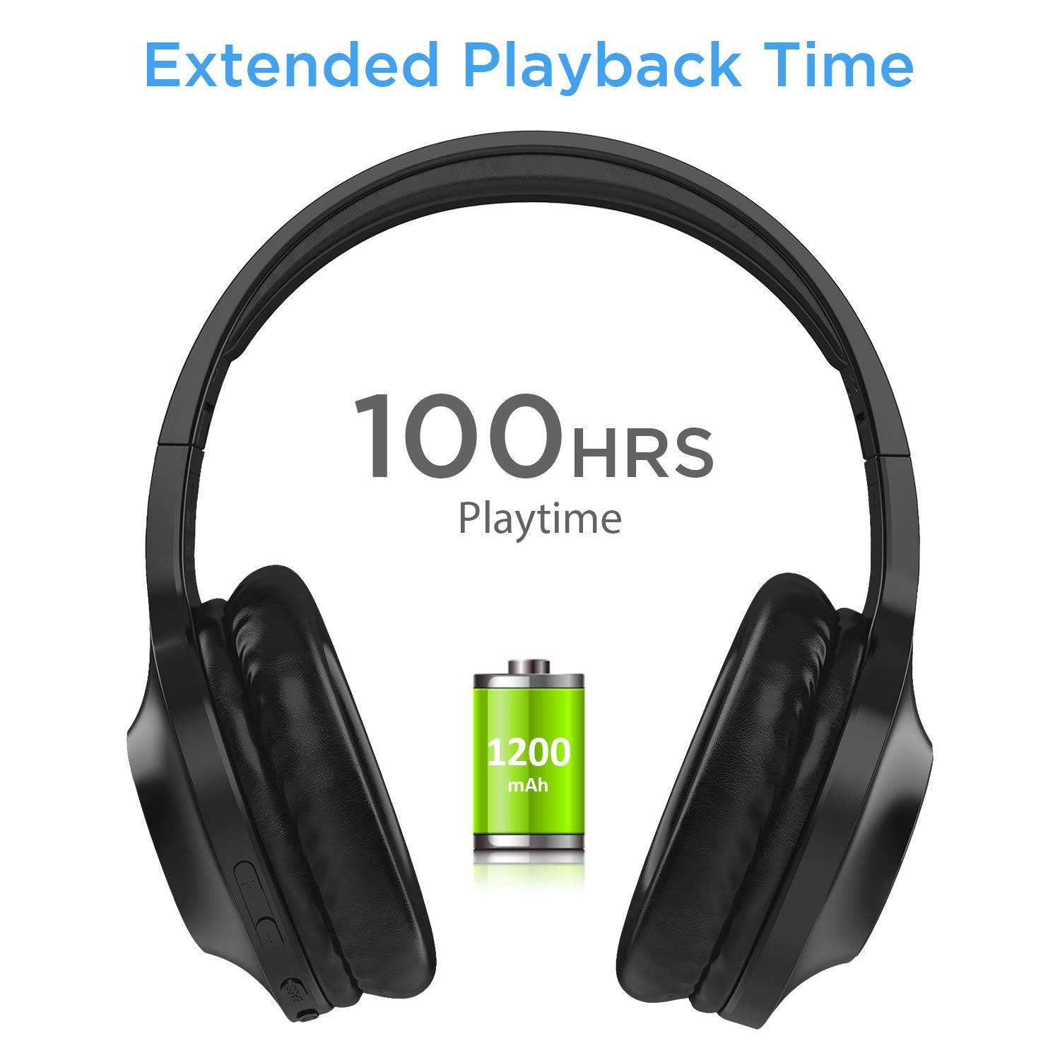 Bluetooth Headphones, Letscom Wireless Headphones Over Ear with Hi-Fi Sound Mic Deep Bass, 100 Hours Playtime and Soft Memory Protein Earpads for Travel Work TV PC Cellphone - Black