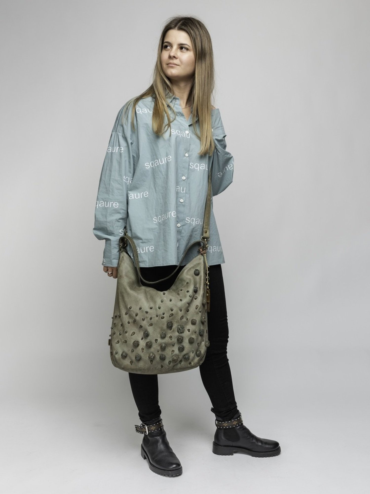 Art N Vintage Garofano Green Leather Textured Medium Hobo Handbag