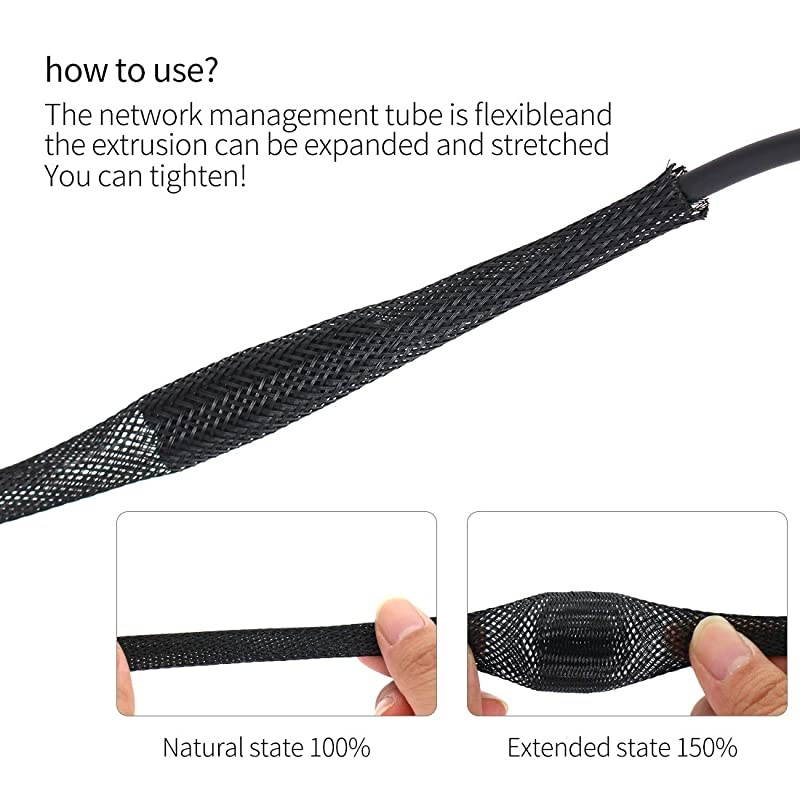PET Expandable Sleeving Cord Protector Wire Loom Tubing Cable Sleeve for USB Charger Cable Power Cord Audio Video Cable Can Protect Cat Dog from Chewing Cords