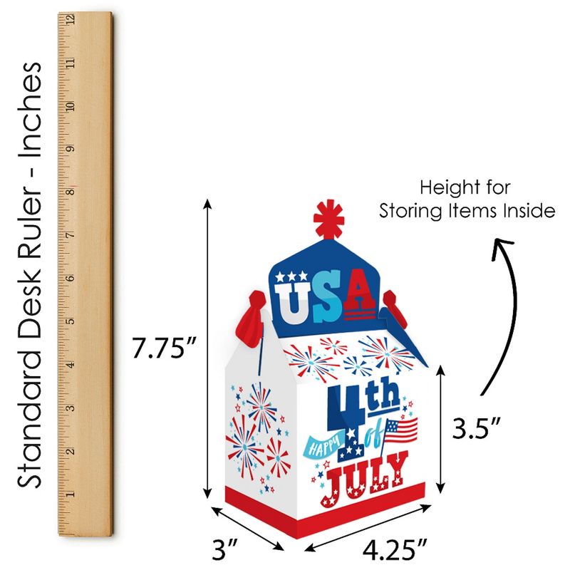 Big Dot of Happiness Firecracker 4th of July - Treat Box Party Favors - Red, White and Royal Blue Party Goodie Gable Boxes - Set of 12