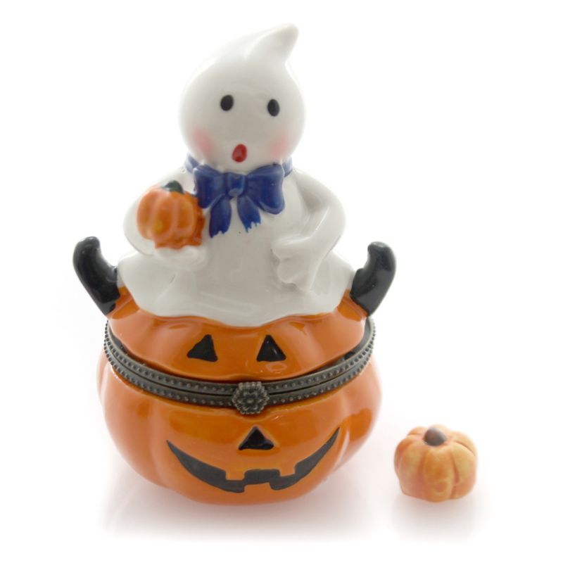 Hinged Trinket Box 3.75" Halloween Ghost Pumpkin Scary Fun  -  Decorative Figurines