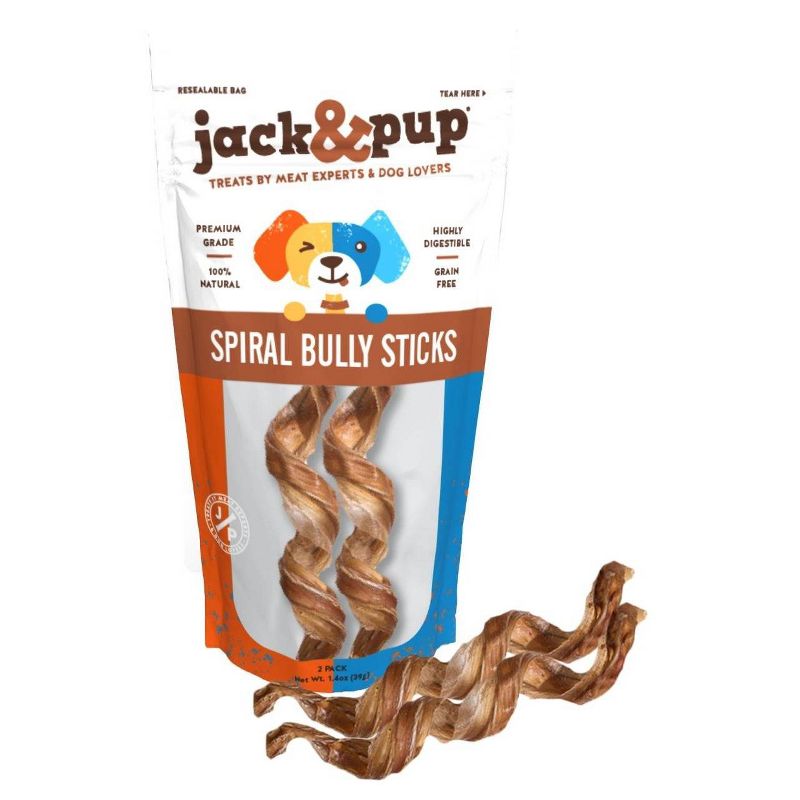 Jack&Pup Spiral Bully Beef Sticks Dog Treats - 7" to 8" Dog Treats - 2pk