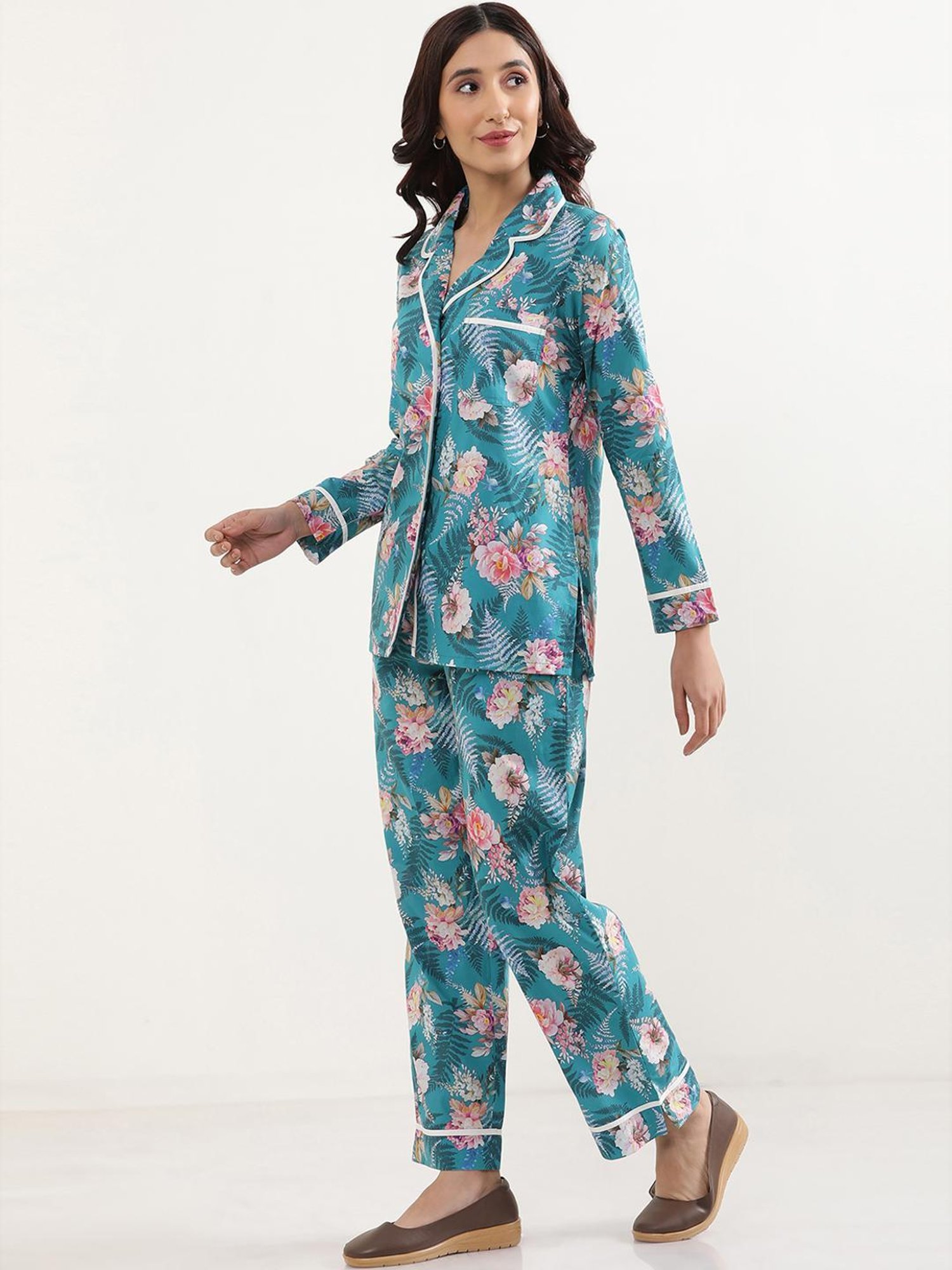 Elleven from Aurelia Blue Cotton Printed Shirt Pyjamas Set