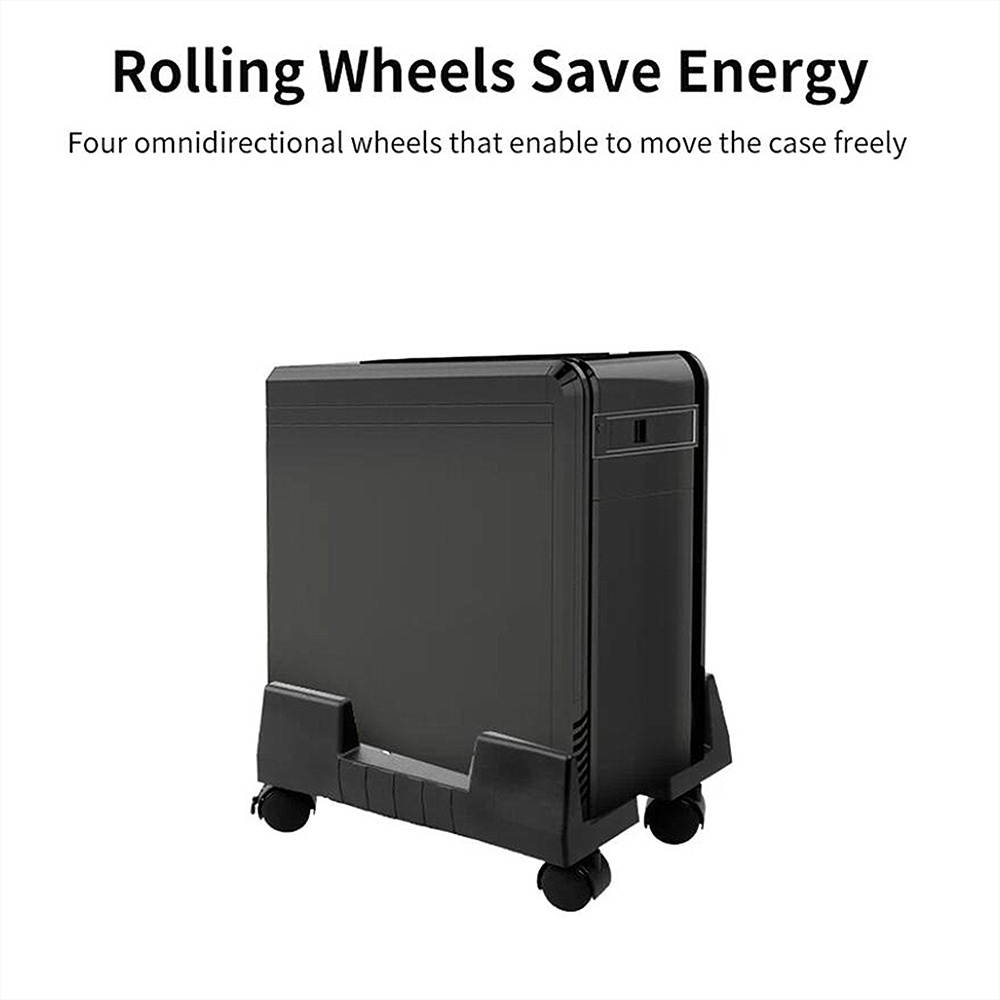 Mobile Desktop Computer Floor Stand Rolling Wheels Adjustable Width PC Tower Holder (Black)