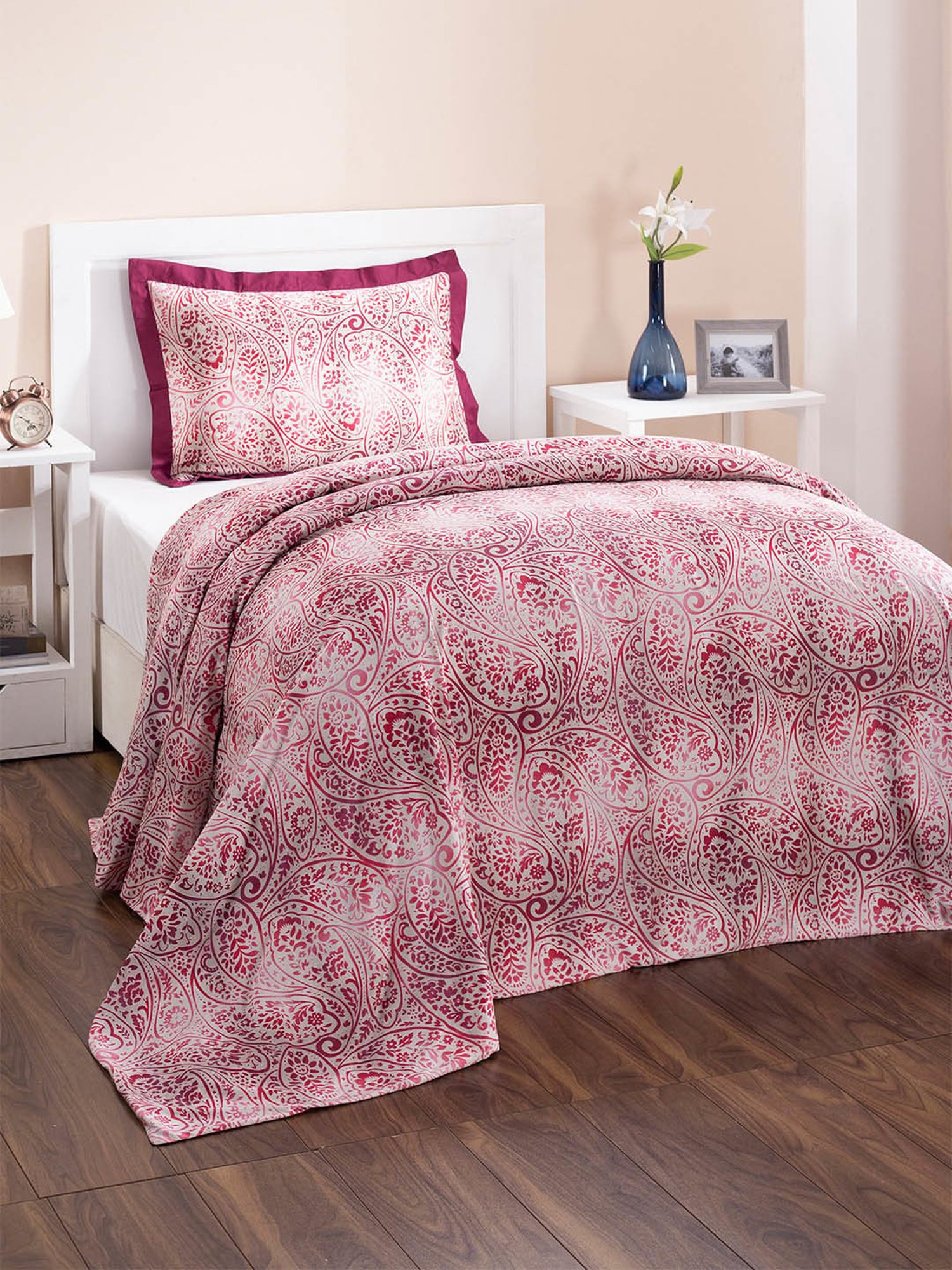 Maspar Printed Red 210 TC Cotton Duvet Cover with 1 Pillow Case