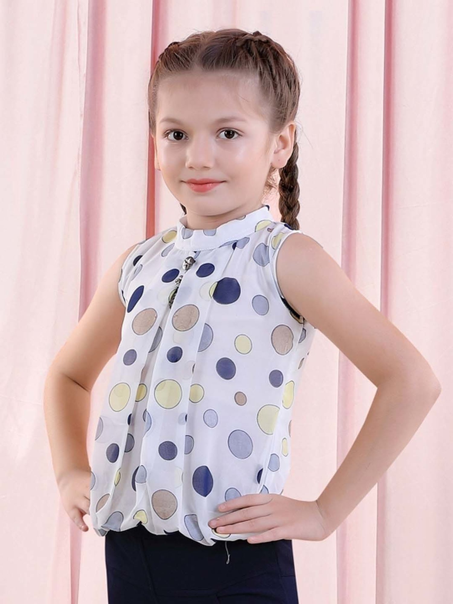 poplins Kids Yellow & Blue Cotton Printed Top