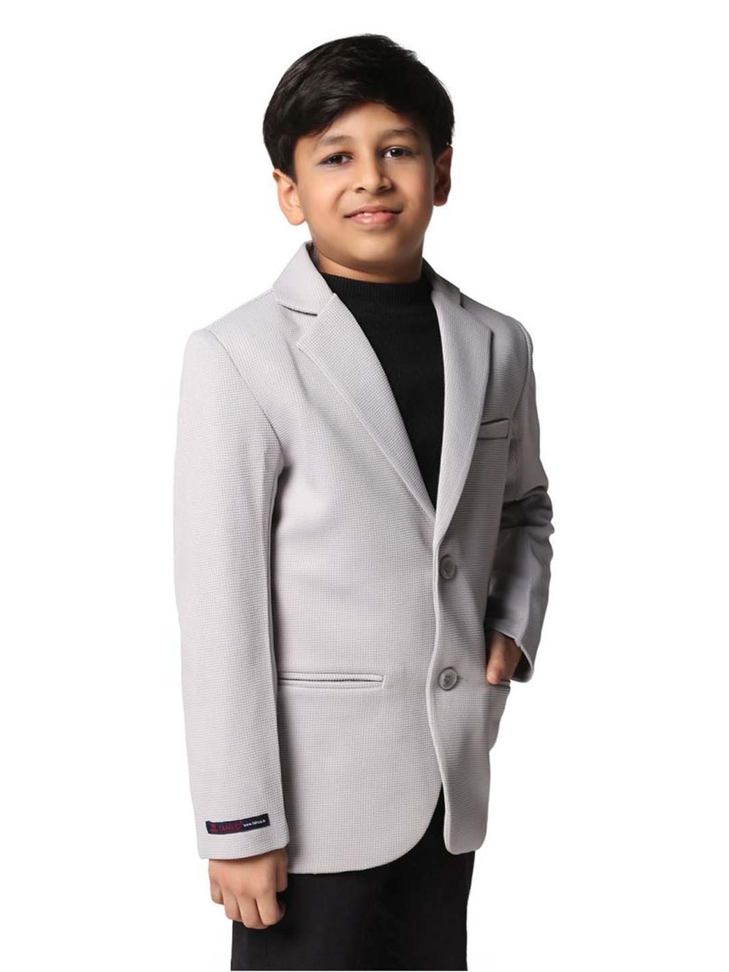 TAHVO Kids Ash Grey Slim Fit Full Sleeves Blazer
