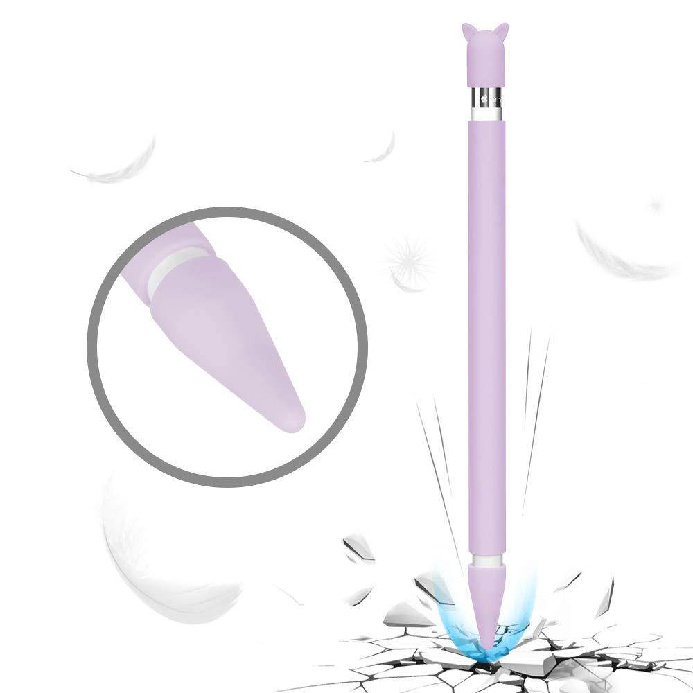 Silicone Case for Apple Pencil Holder Sleeve Skin Pocket Cover Accessories for iPad Pro 9.7/10.5/12.9, Cute Soft Grip Pouch with Charging Cap Holder and 2 Protective Nib Covers (Purple)
