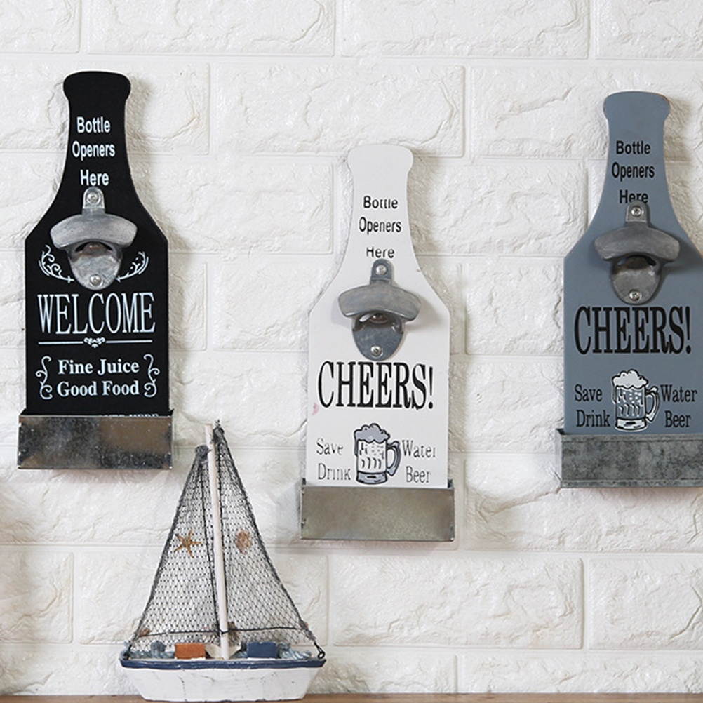 1PC Unique Beer Opener Vintage Bottle Opener Wall Mounted Decoration Drinking Accessories Party Supplies (Light Grey)
