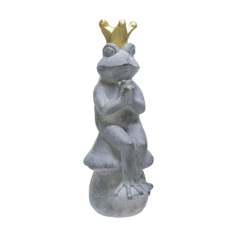 23" Frog with Crown Polyresin Figurine Gray - Sagebrook Home