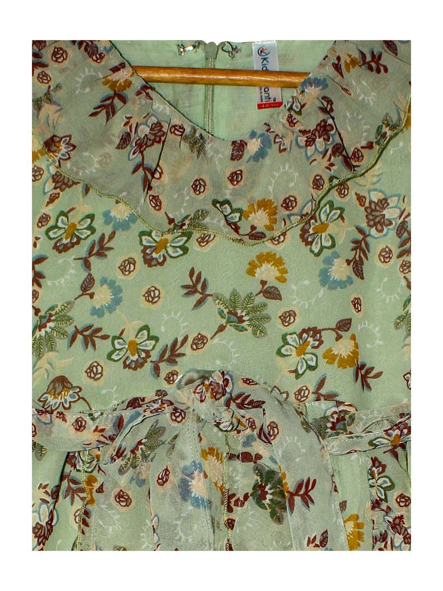 Kiddopanti Kids Green Floral Print Dress