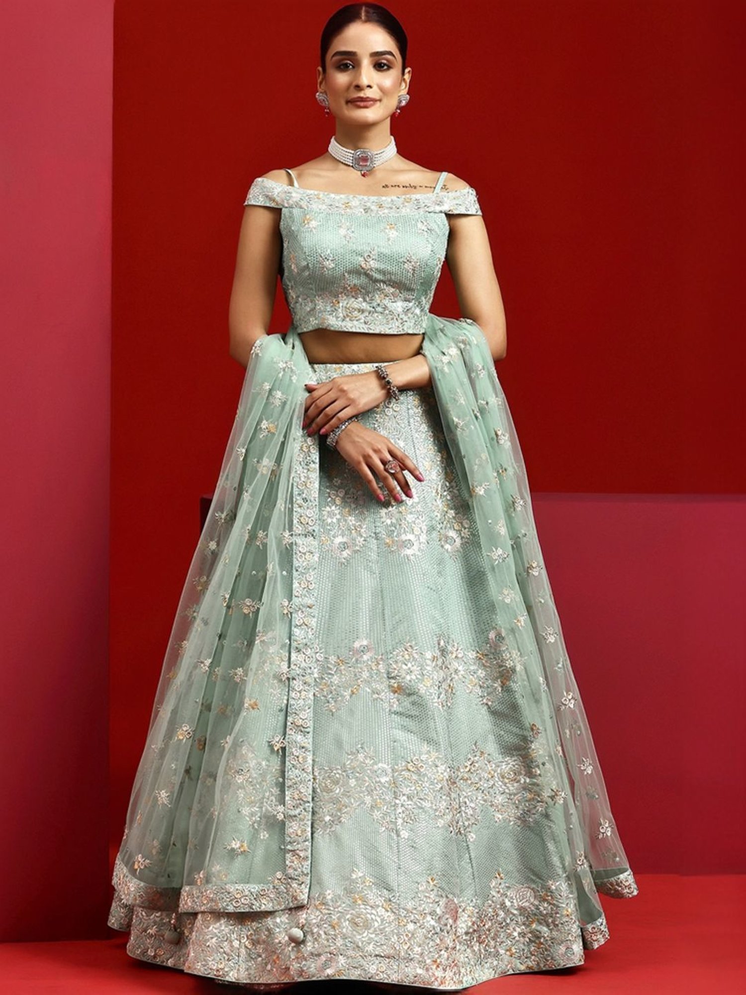 Libas Art Green Embroidered Lehenga Choli Set With Dupatta