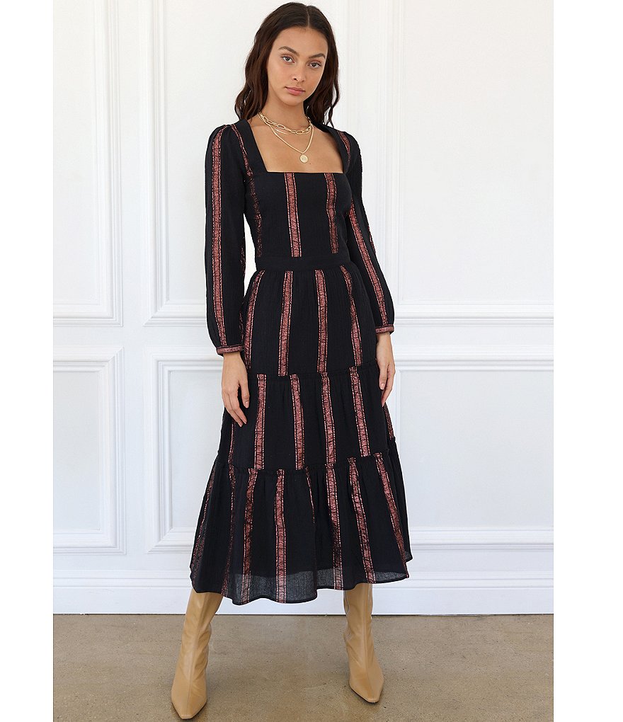 Adelyn Rae Square Neck Long Sleeve Tiered Midi Dress