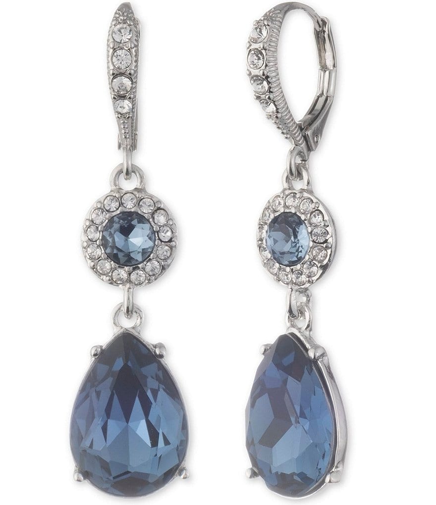 Givenchy Denim Crystal Stone Double Drop Earrings