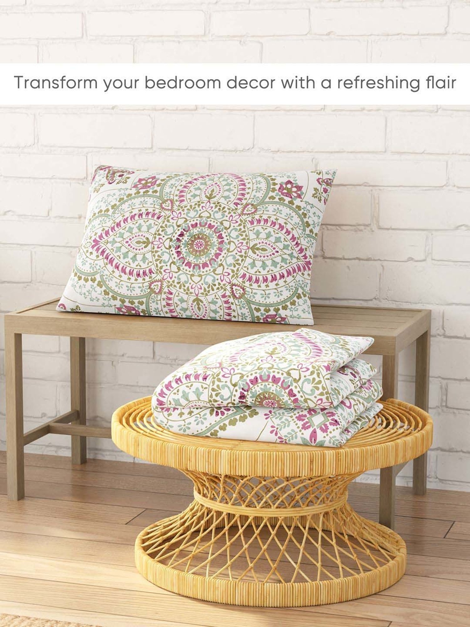 Layers Serenity Multicolor Cotton 200 TC Jaipur Medallian Single Bedsheet with 1 Pillow Cover