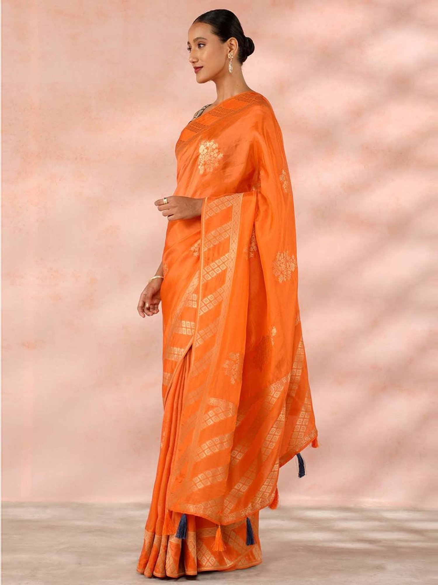 Taneira Orange Woven Saree With Unstitched Blouse
