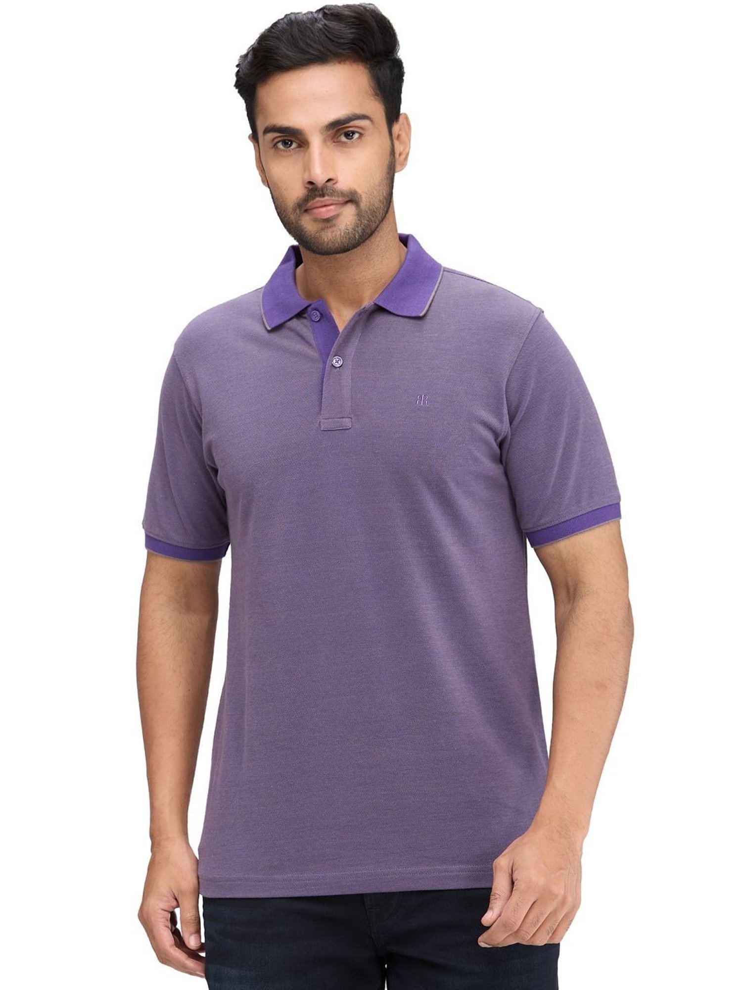 Raymond Violet Slim Fit Self Pattern Polo T-Shirt