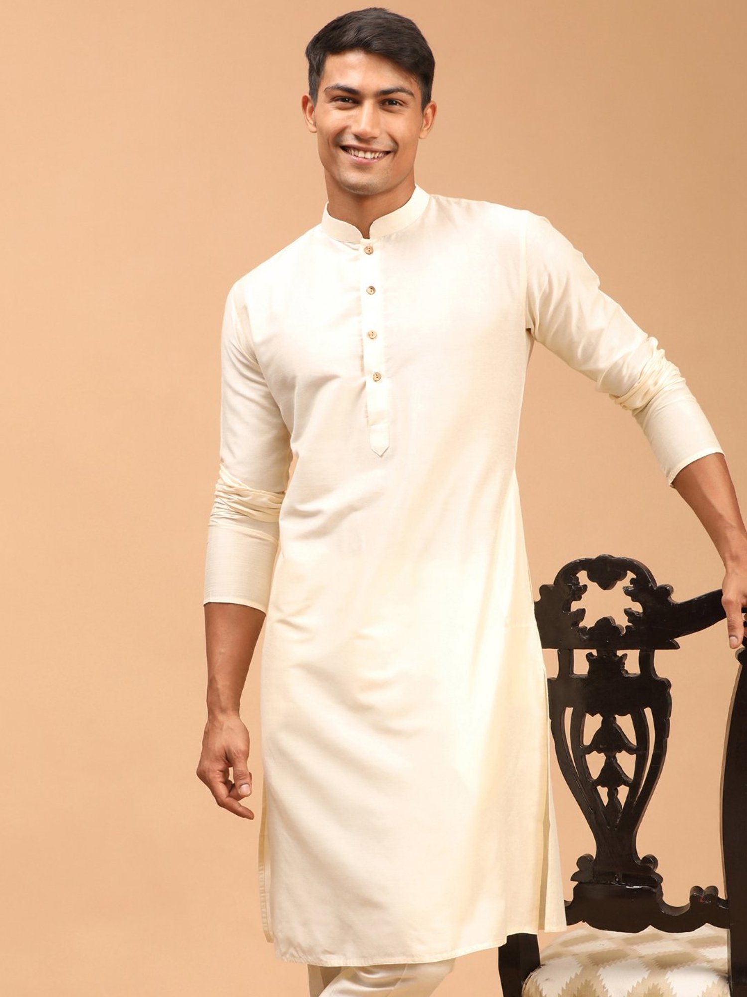 Manthan Fawn & White Regular Fit Kurta
