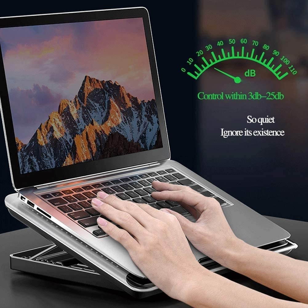 RGB Laptop Cooling Pad with 6 Quiet LED Fans 5 Heights Adjustable and Phone Stand, Dual USB Ports Gaming Laptop Cooler for 11"-18" Gaming Laptops (Blue)