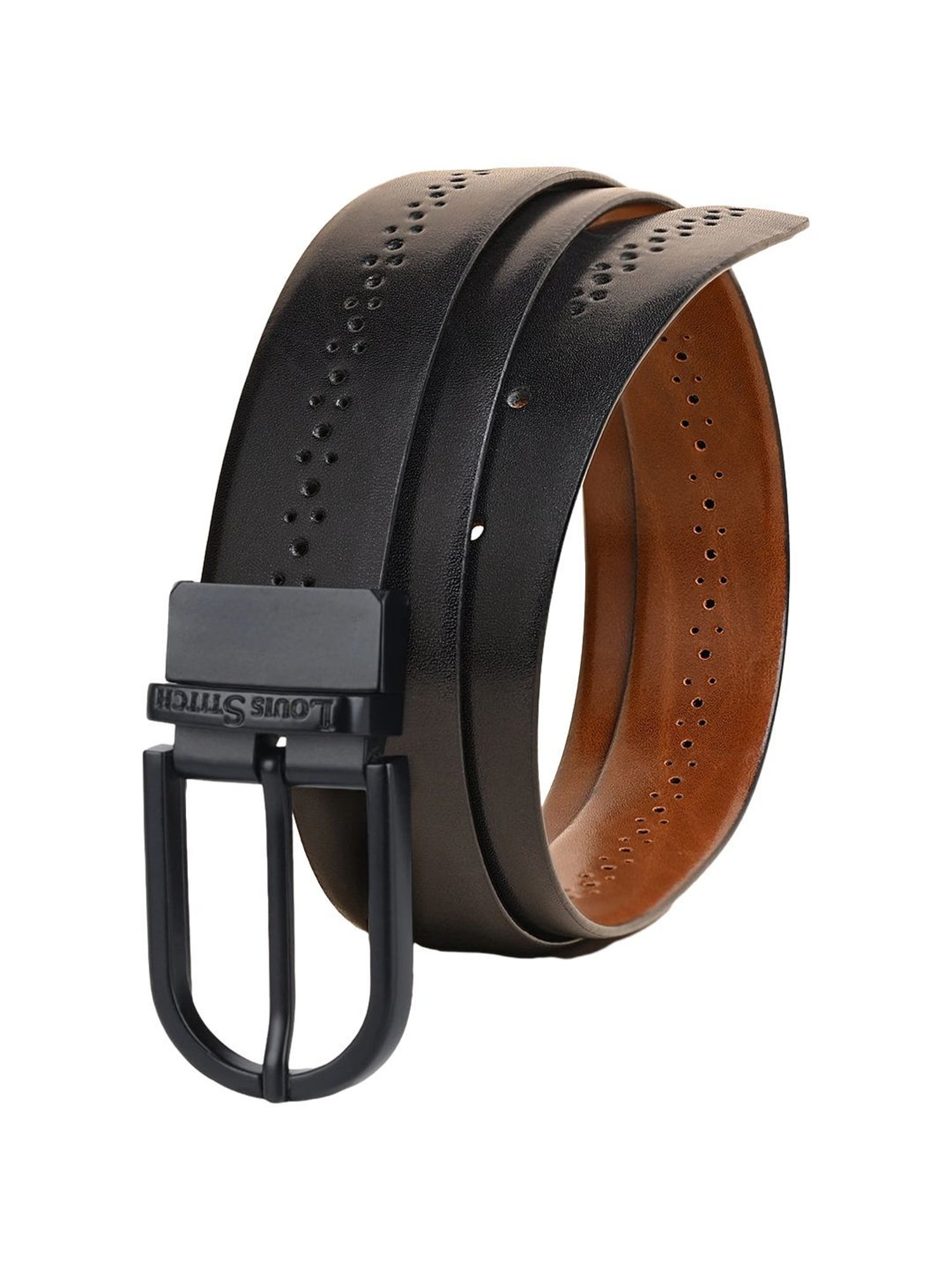 Louis Stitch Spanish Black & Brown Leather Reversible Belt For Men