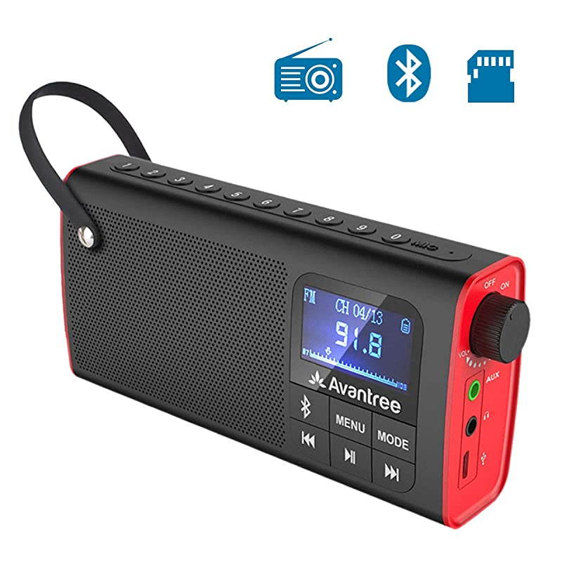 Portable FM Radio with Bluetooth Speaker and SD Card Player 3In1 MP3 Player with Headphones Socket Auto Scan Save LED Display Rechargeable Battery Transistor Radio No Am SP850