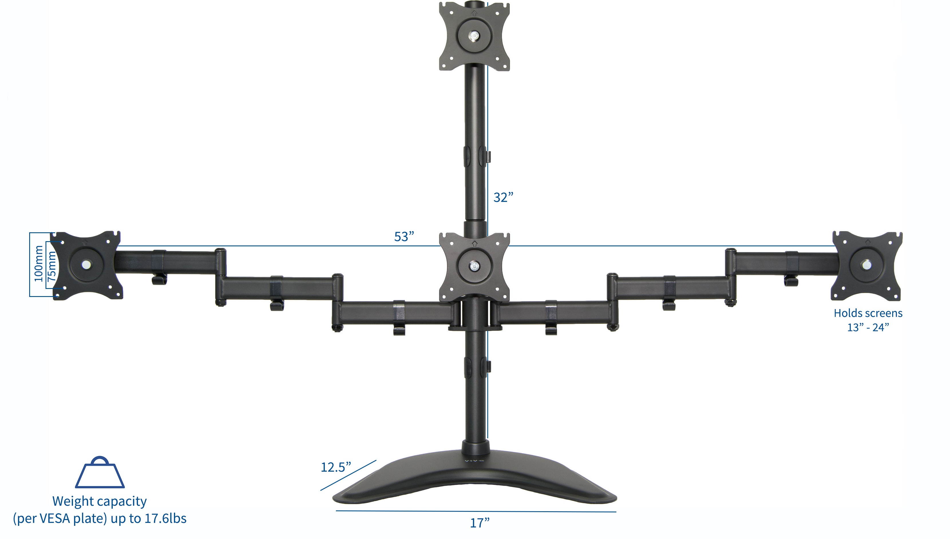 VIVO Quad LCD Monitor Desk Stand Mount Free-Standing 3 + 1 = 4 Screens up to 24" (STAND-V004Z)