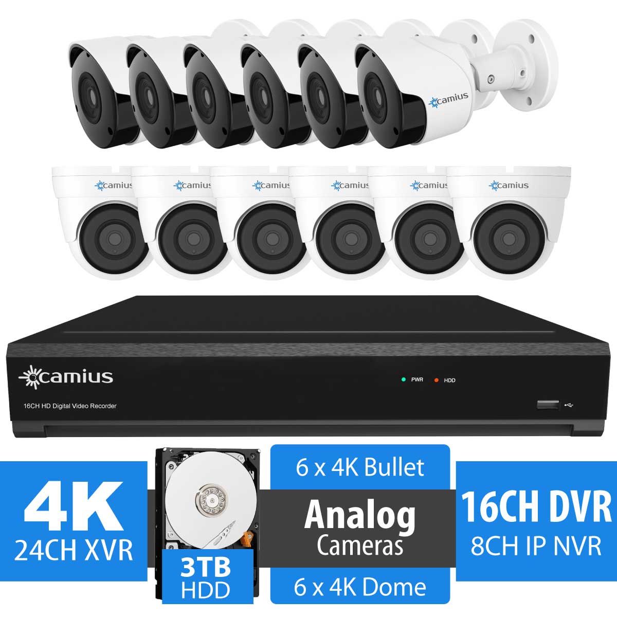 GW Security 16 Channel HD 1920p H.265 Security System with 8TB HDD, (15)* PoE 5MP HD 1920p 2.8-12mm Varifocal Weather Proof IP Cameras, and (1)* 20x Zoom 5MP HD 1920p IP PTZ (Pan-Tilt-Zoom) Camera