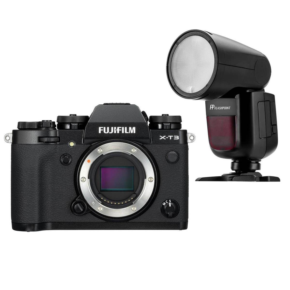 Fujifilm X-T3 Mirrorless Body, Black With FP Zoom Li-on X R2 TTL Round Flash
