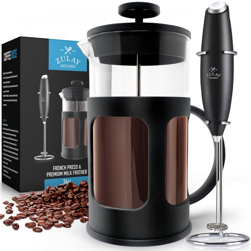 Zulay Kitchen French Press Coffee Pot and Milk Frother Set