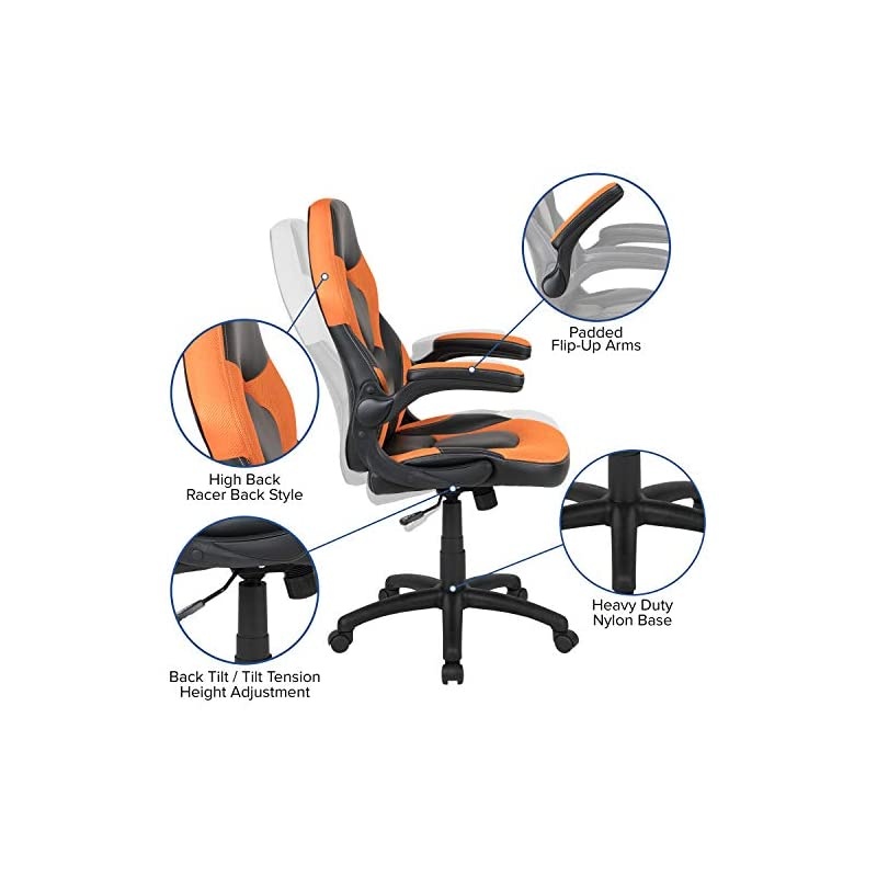 X10 Gaming Chair Racing Office Ergonomic Computer PC Adjustable Swivel Chair with Flip-up Arms, Orange/Black LeatherSoft