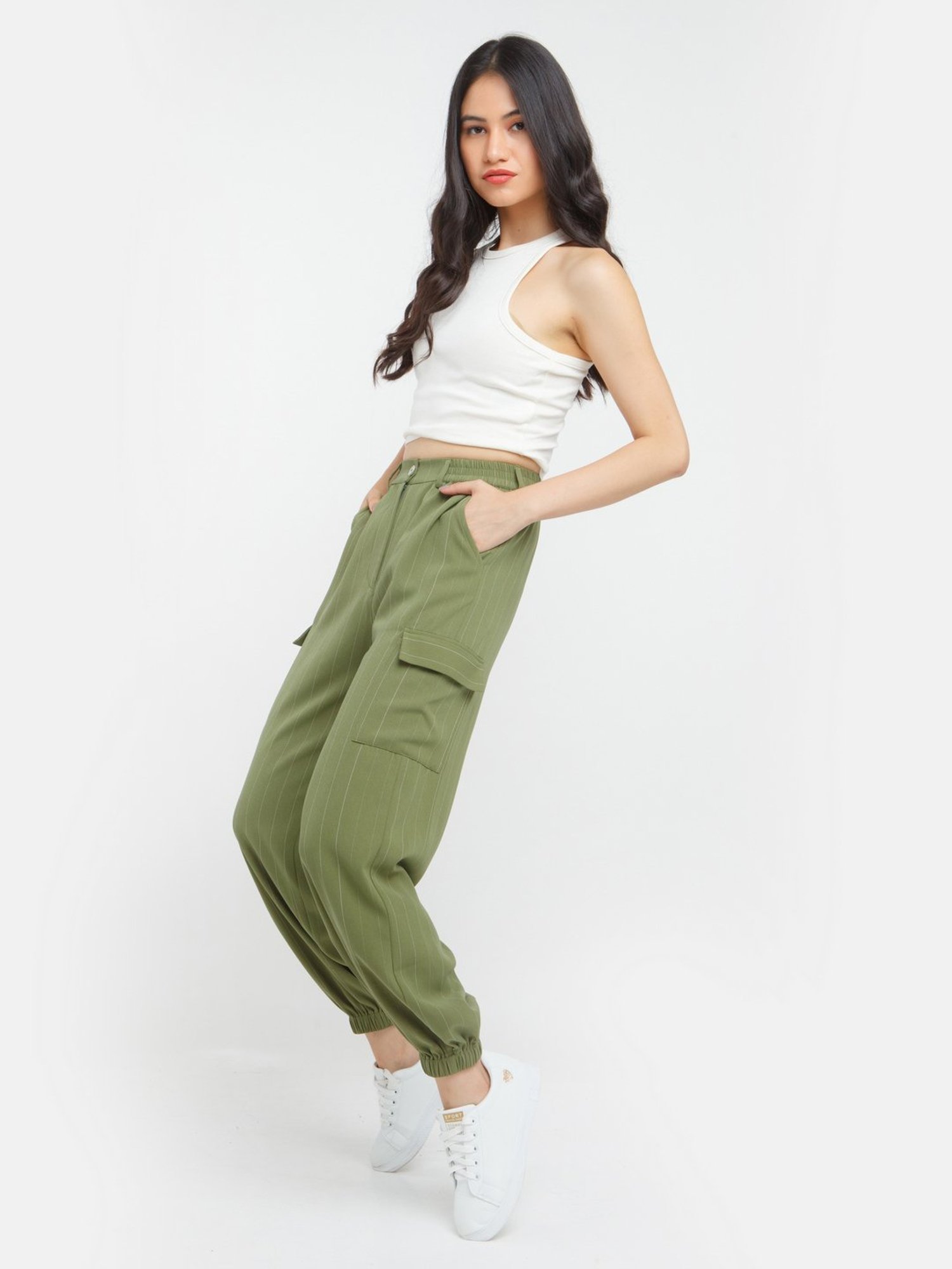 Zink London Green Striped Joggers