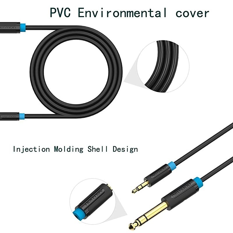 10FT 1 8 quot Male 3 5mm to 1 4 quot Male 3 5mm to 6 35mm Aux Jack TRS Stereo Audio Cable for iPhone iPod Guitar Laptop Amplifier Microphone 24K 15U Gold Plated PVC Infection Molding Shell