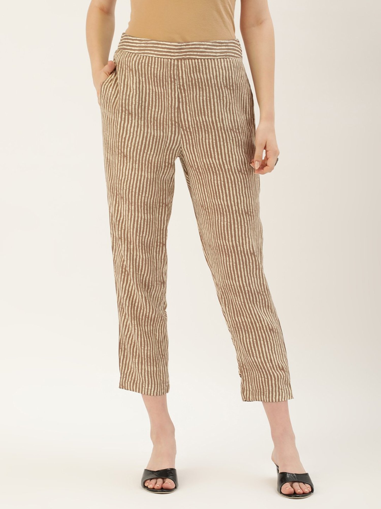 Amukti Beige Striped Pants