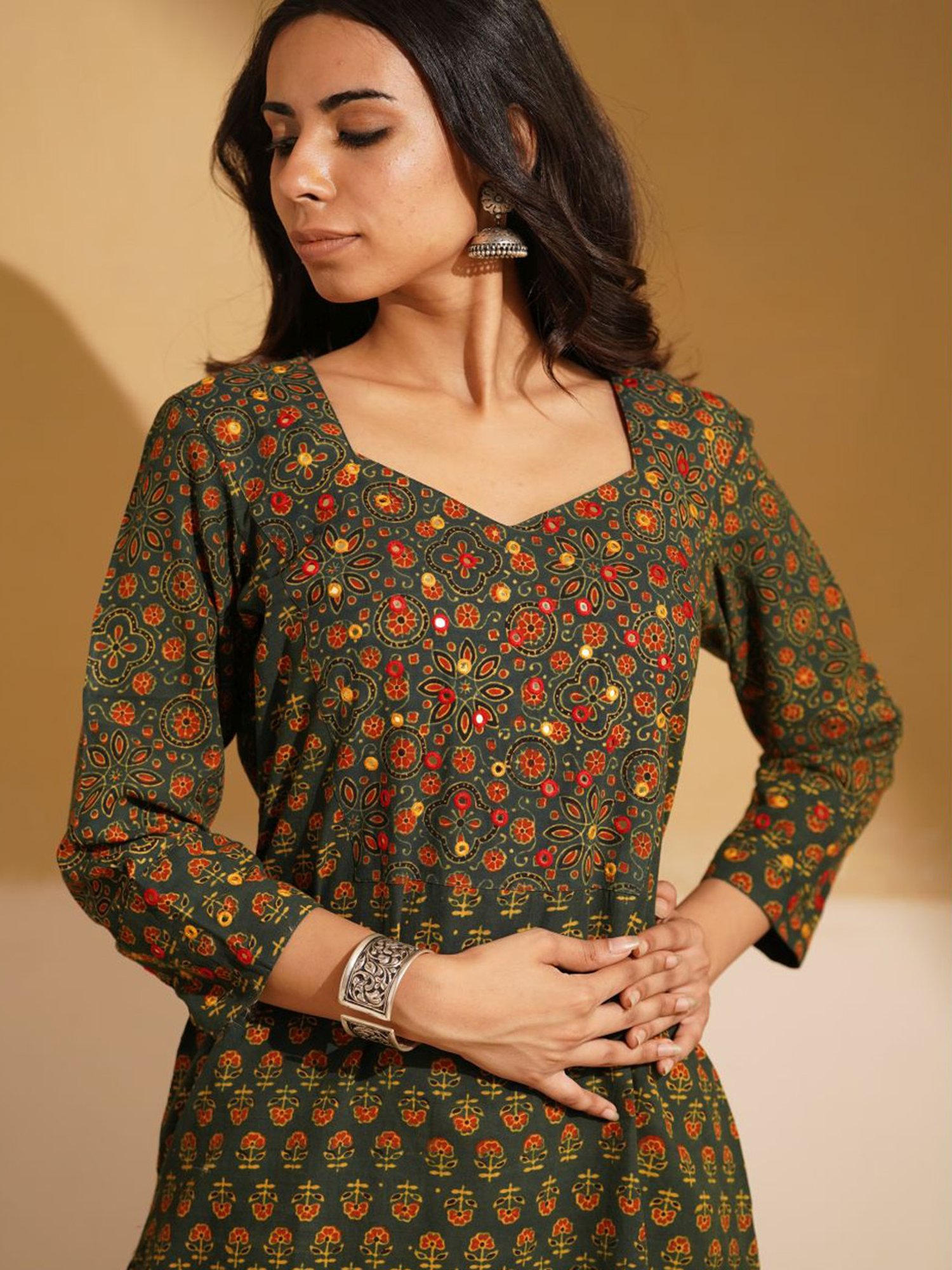 Love Chic Green Ajrakh Cotton Straight Kurta