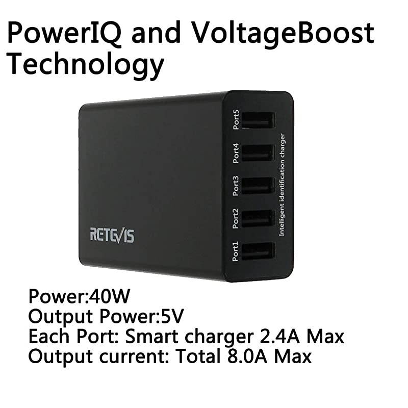 5Port USB Wall Charger Radio Charging Station for iPhone Xs Max XR Galaxy S9 Edge FM Radio Baofeng Cobra HYT 2 Way Radios and More 1 Pack