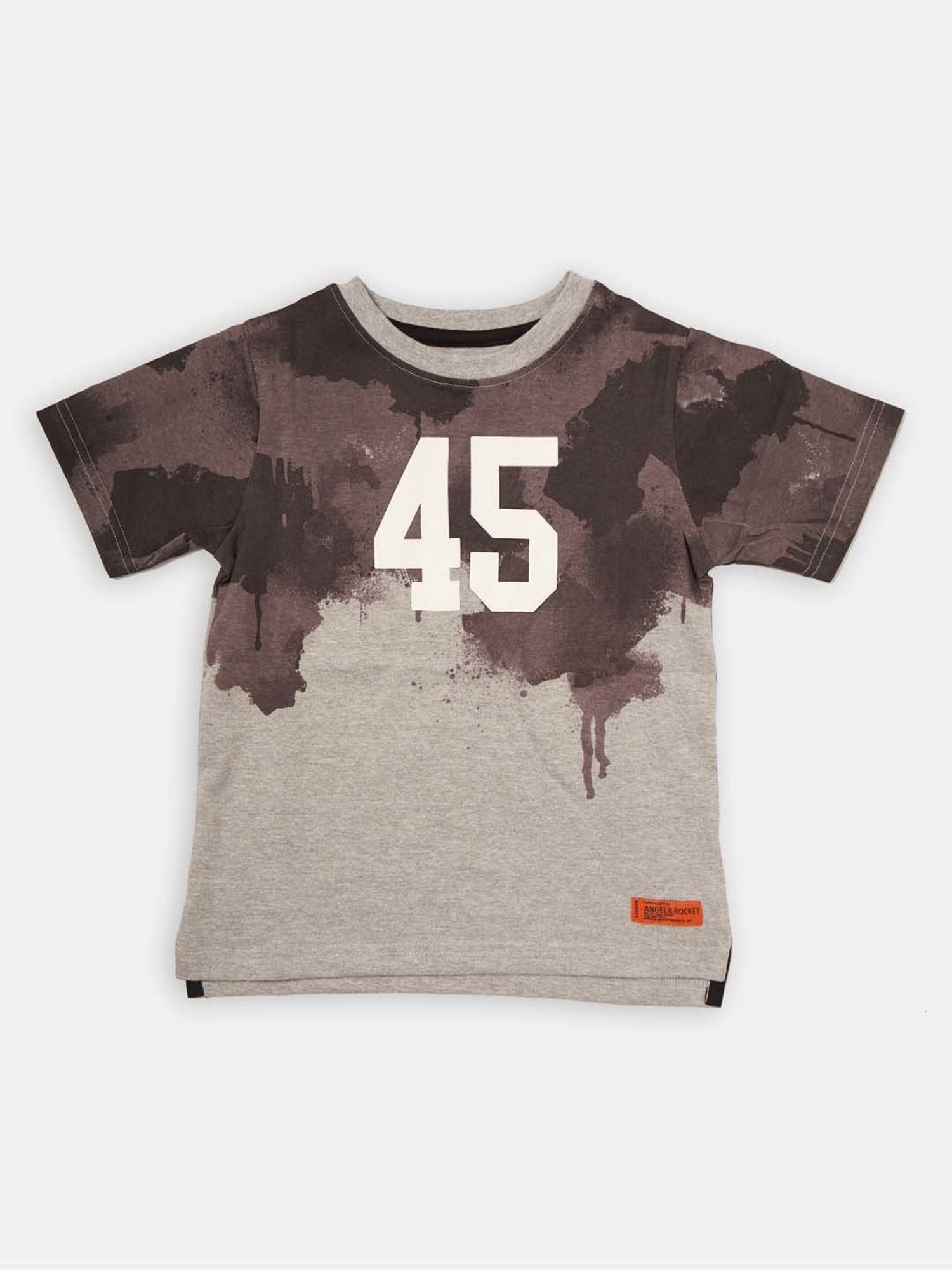Angel & Rocket Kids Grey & Brown Cotton Printed T-Shirt