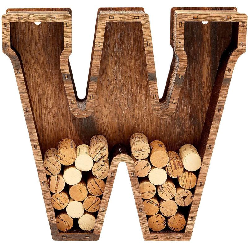 Juvale Monogram Letter "WINE"Cork Holder Wood Home D'ecor (11.75 Inches)