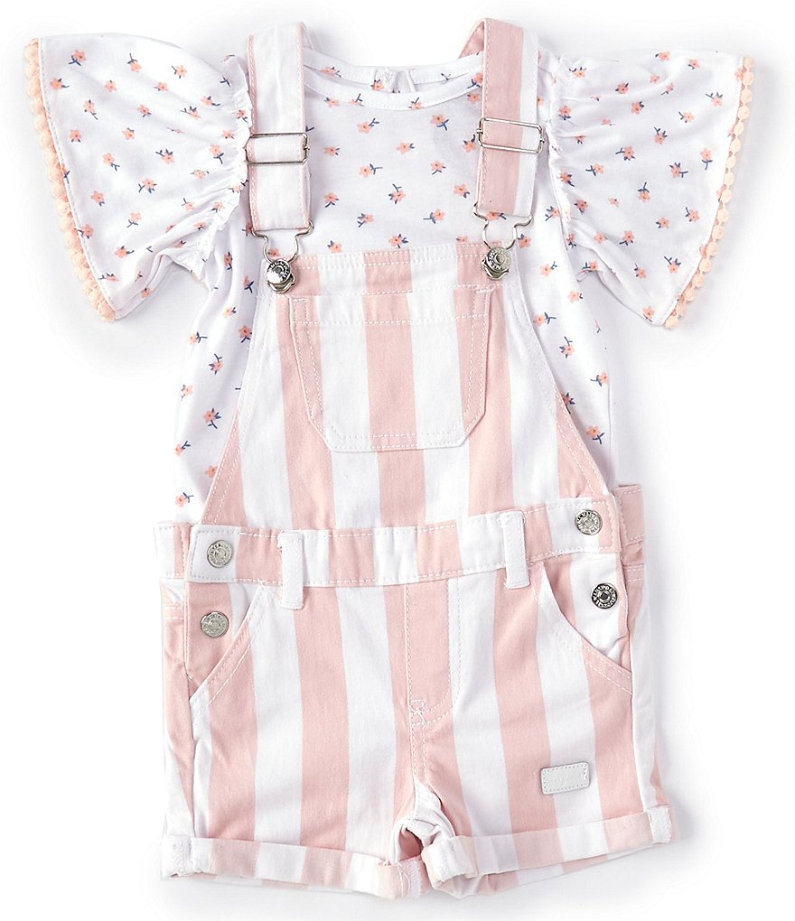 7 For All Mankind Baby Girls 12-24 Months Short-Sleeve Floral Tee & Stripe Denim Shortall Set