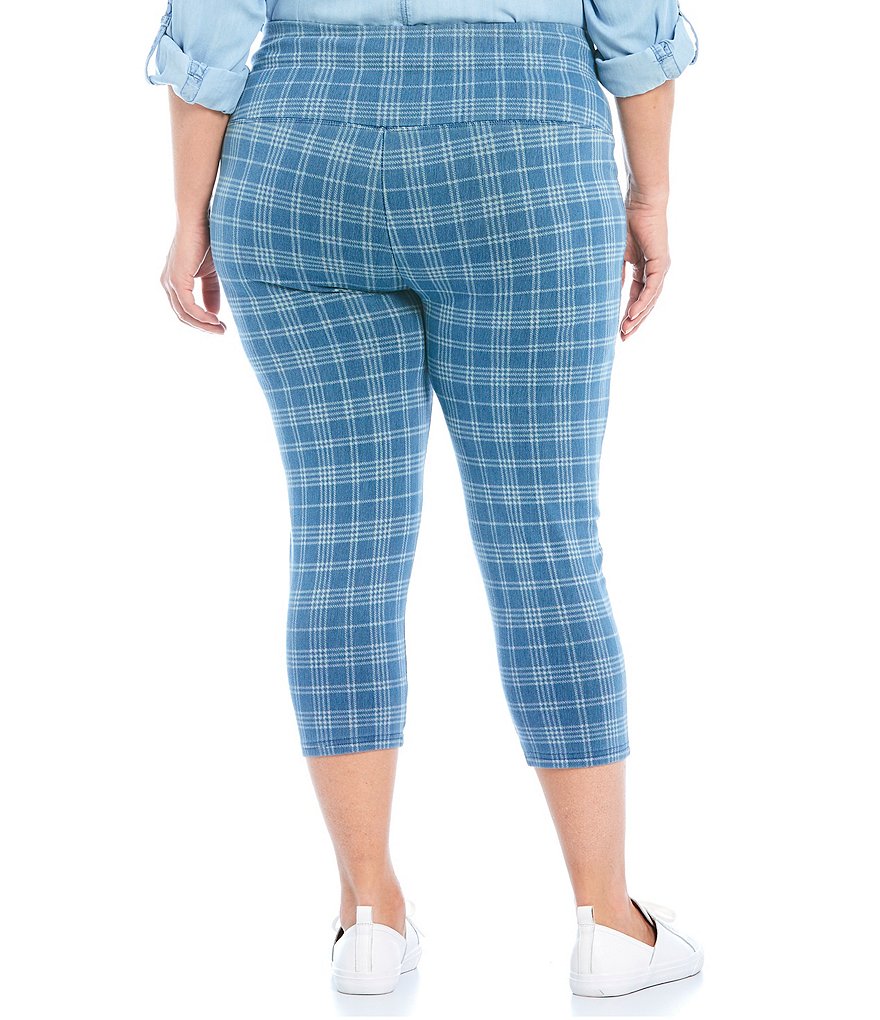Intro Plus Size Teri Love The Fit Plaid Indigo Knit Twill Capri Pull-On Leggings