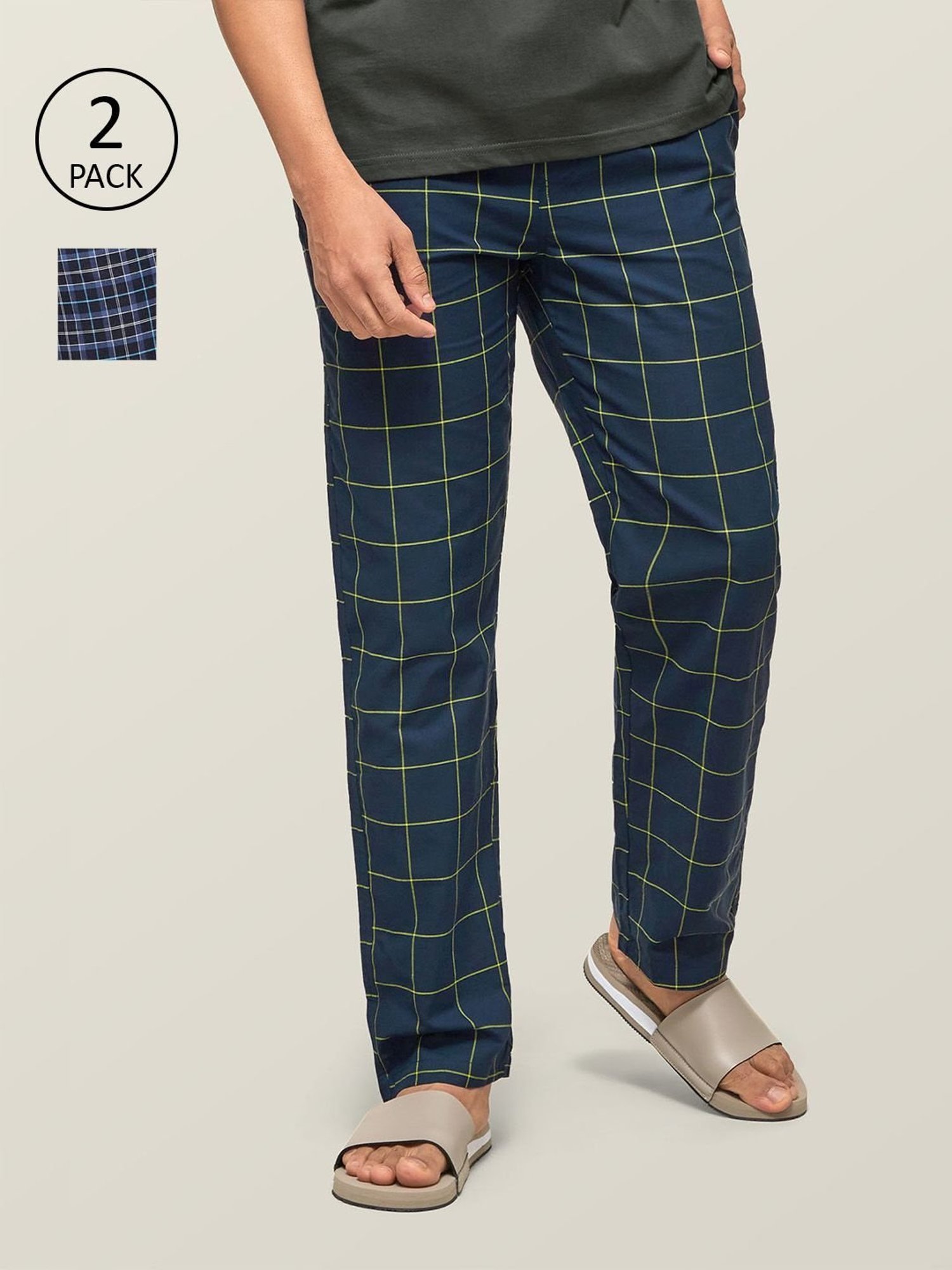 XYXX Navy Cotton Regular fit Checks Pyjama