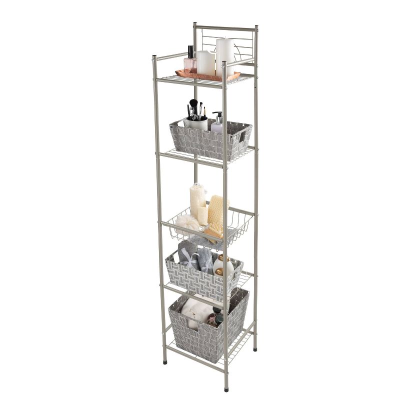 Five Tier Freestanding Bathroom Storage Shelves Silver - Bath Bliss