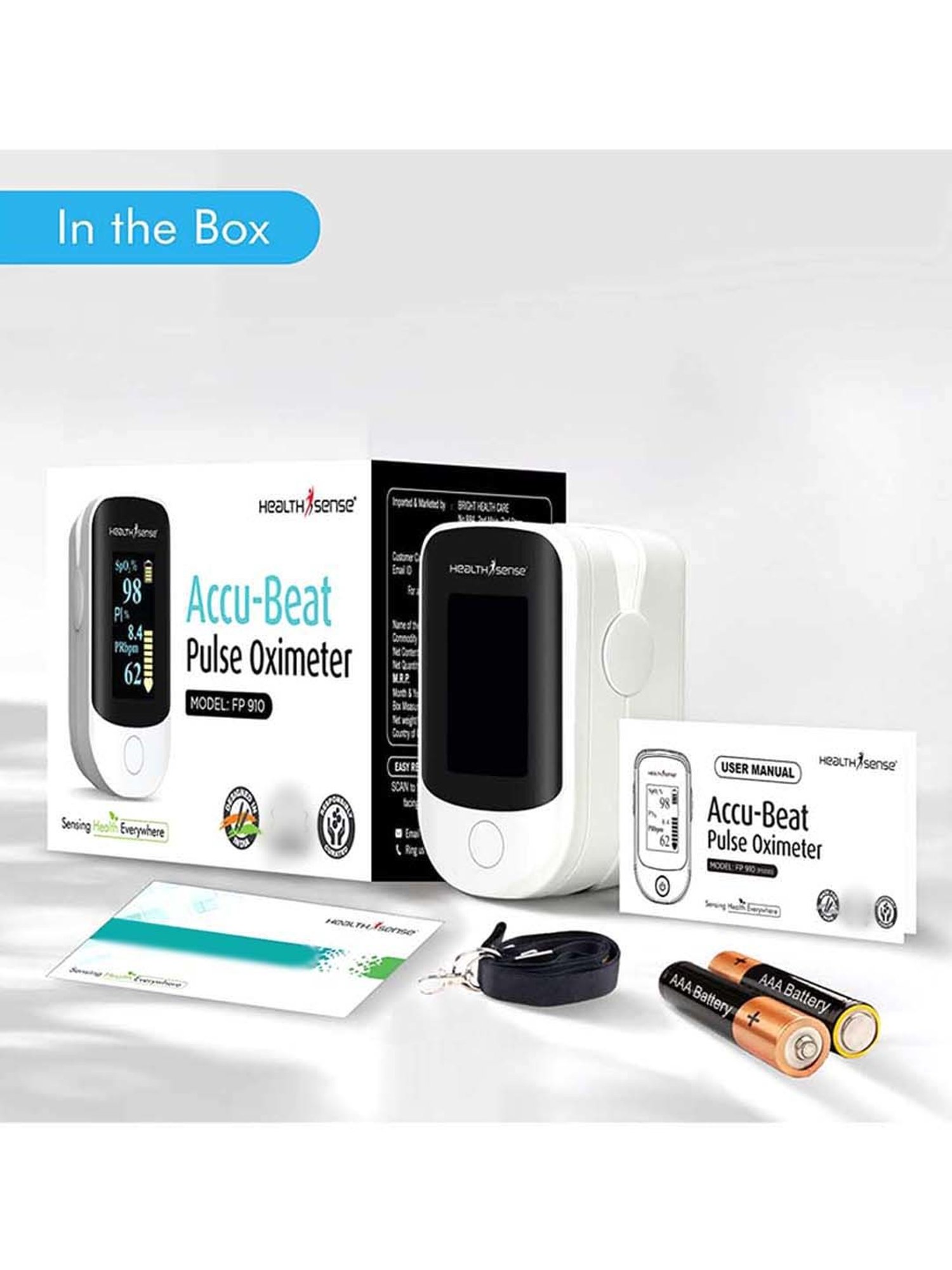 HealthSense Accu-Beat FP-910 OLED Fingertip Pulse Oximeter (White)