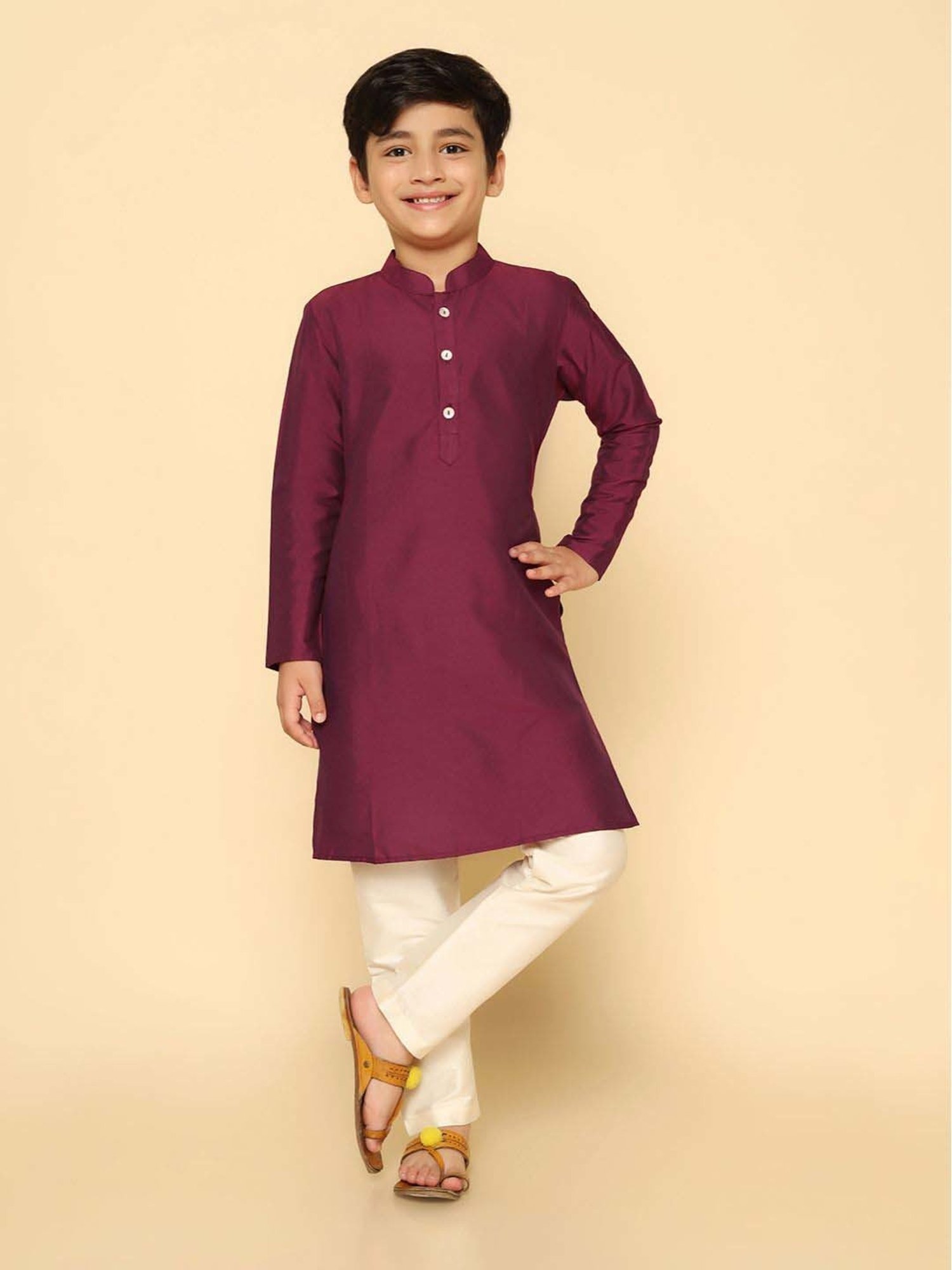 KISAH Kids Purple & White Regular Fit Full Sleeves Kurta Set