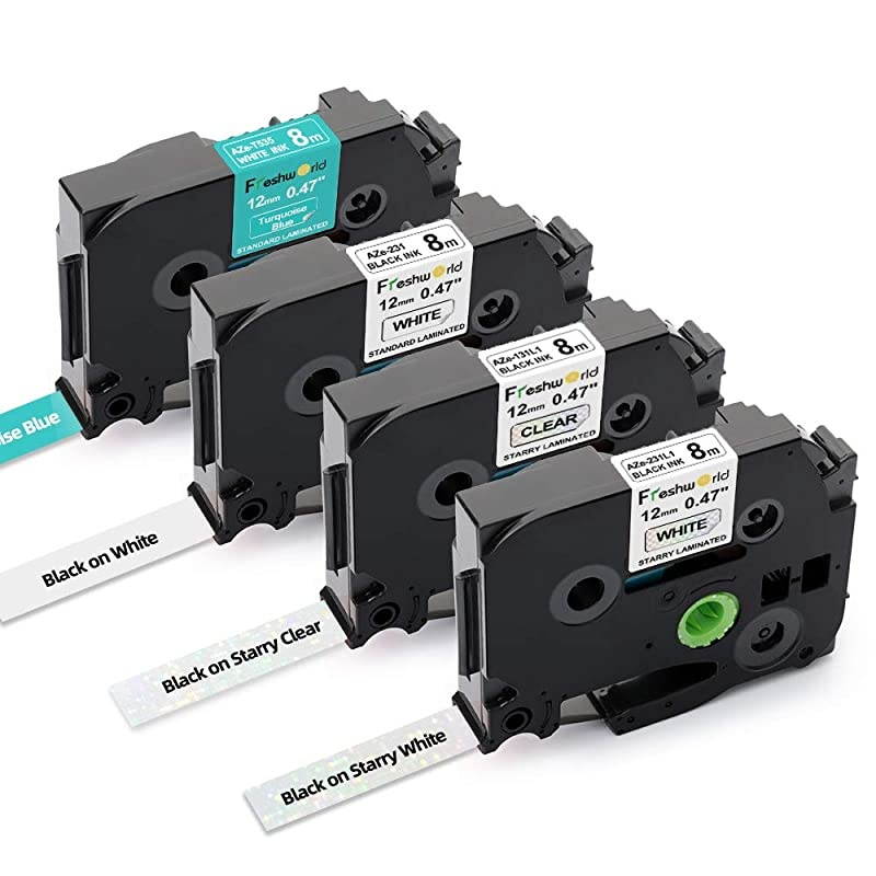 Compatible Label Tape Replacement for Brother P Touch TZ 12mm 047Inch Laminated Glitter Starry WhiteClearWhiteTurquoise Blue for PTouch PT D210 H110 D600 1230PC 1280 Label Maker 4P