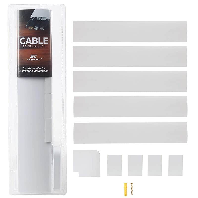 Cord TV Cable Concealer II Cord Cover Raceway Kit 5 Channels Management System to Hide Cables Cords or Wires Organize Cables to Wall Mounted Flat Screen TVs