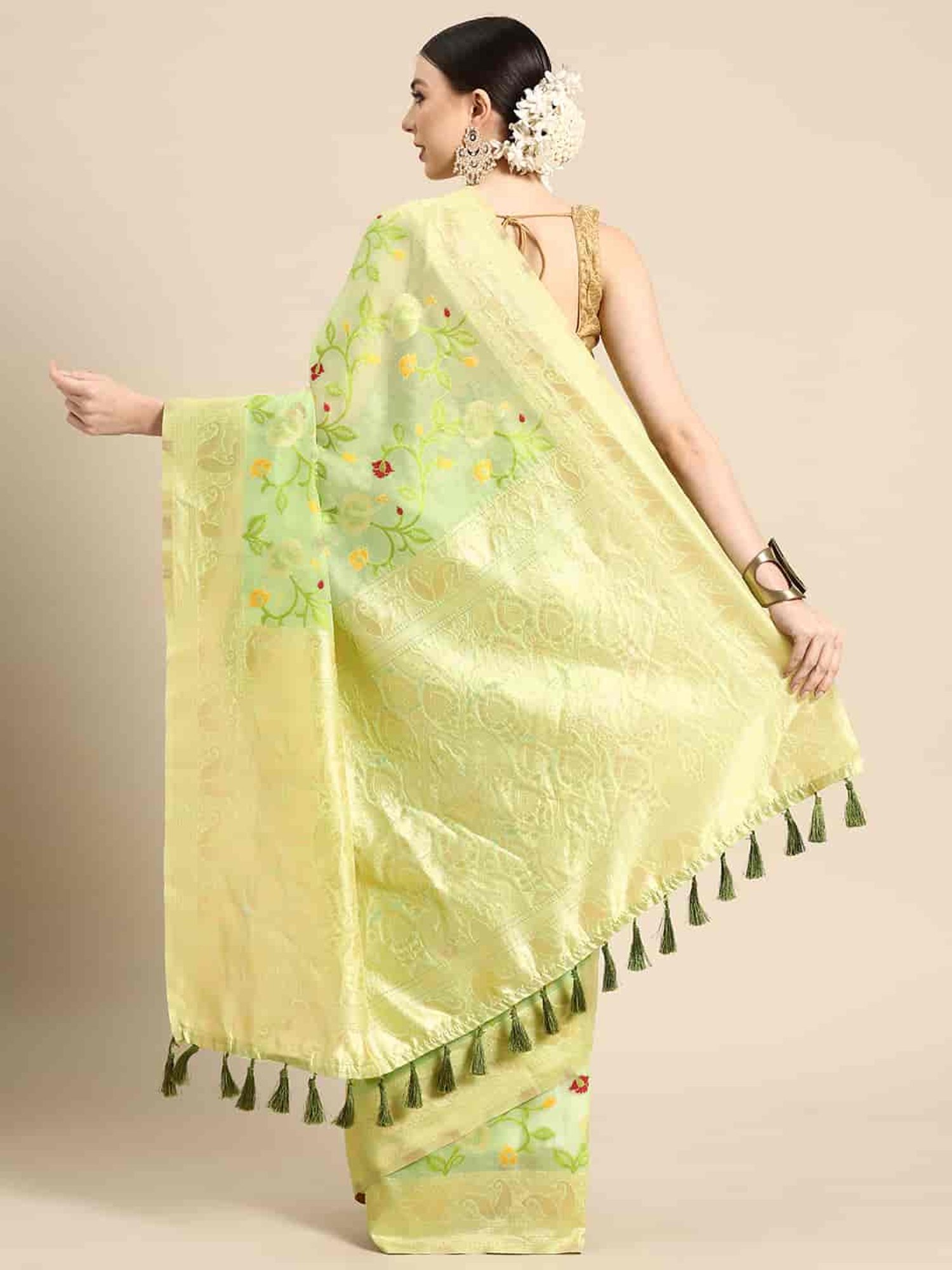 Silk Land Green Cotton Woven Saree With Unstitched Blouse