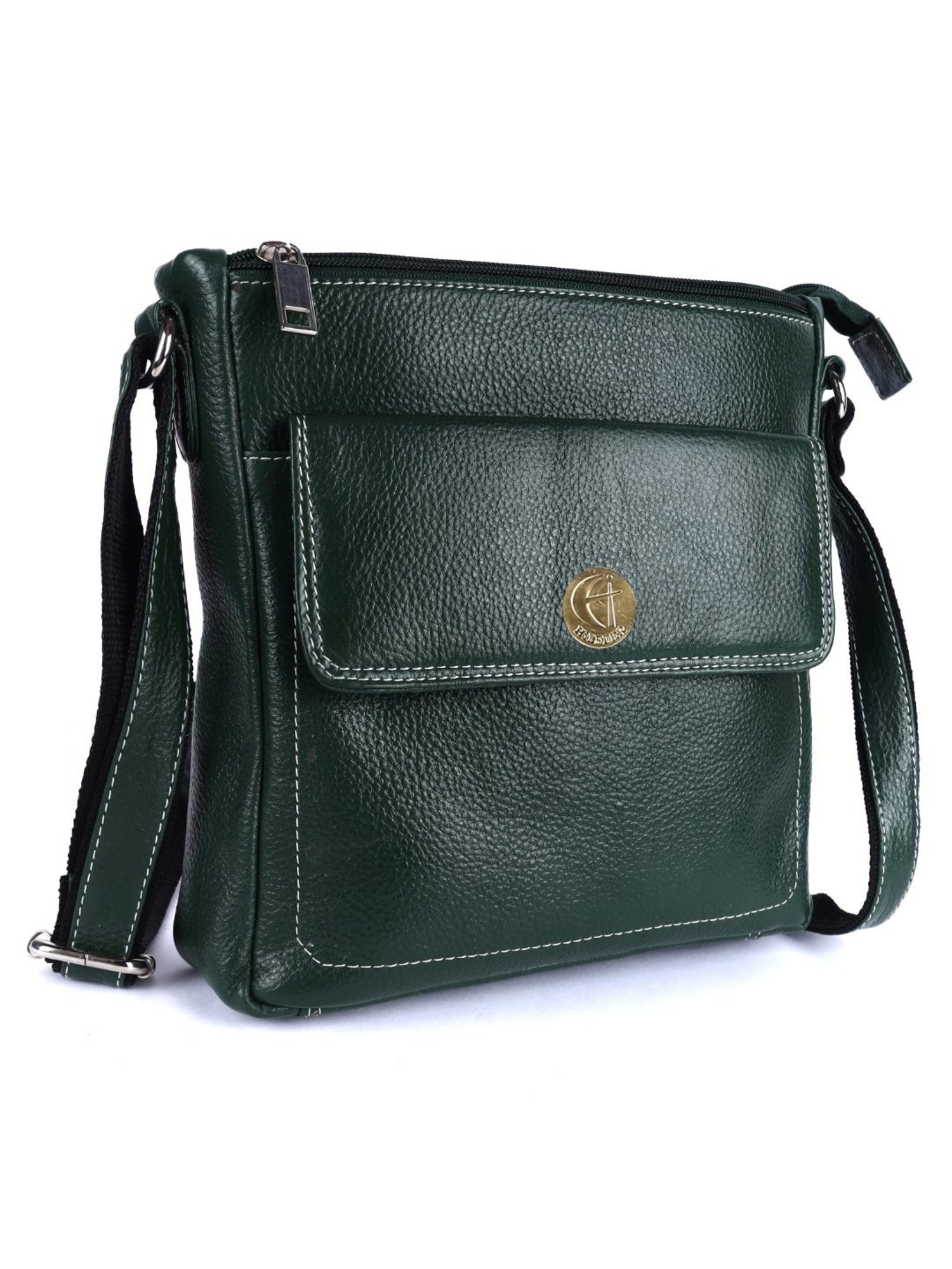 HiLEDER Green Textured Medium Leather 8 inch Cross Body Bag