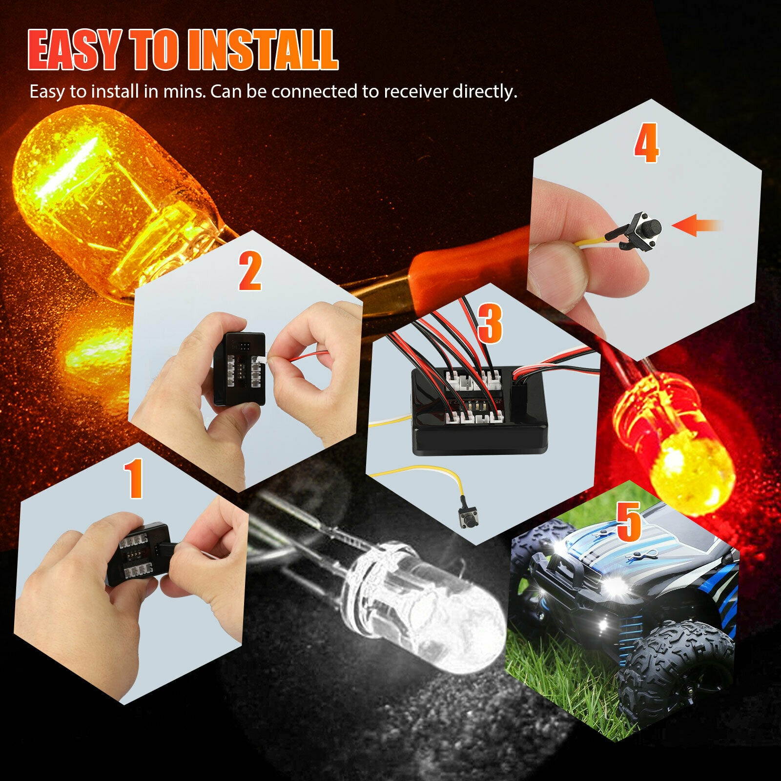 Brake  Headlight  Signal 12 LED Light Kit Fit 1:10 RC Car Truck 2.4ghz PPM FM