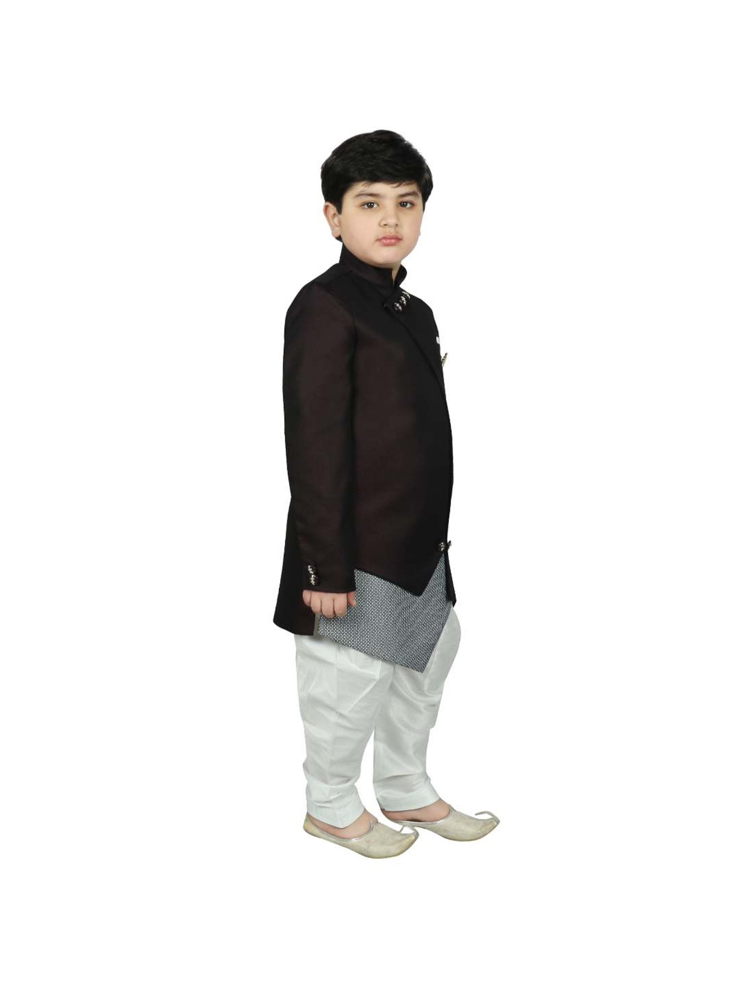 VASTRAMAY Boys Turquoise Floral Full Sleeves Indowestern